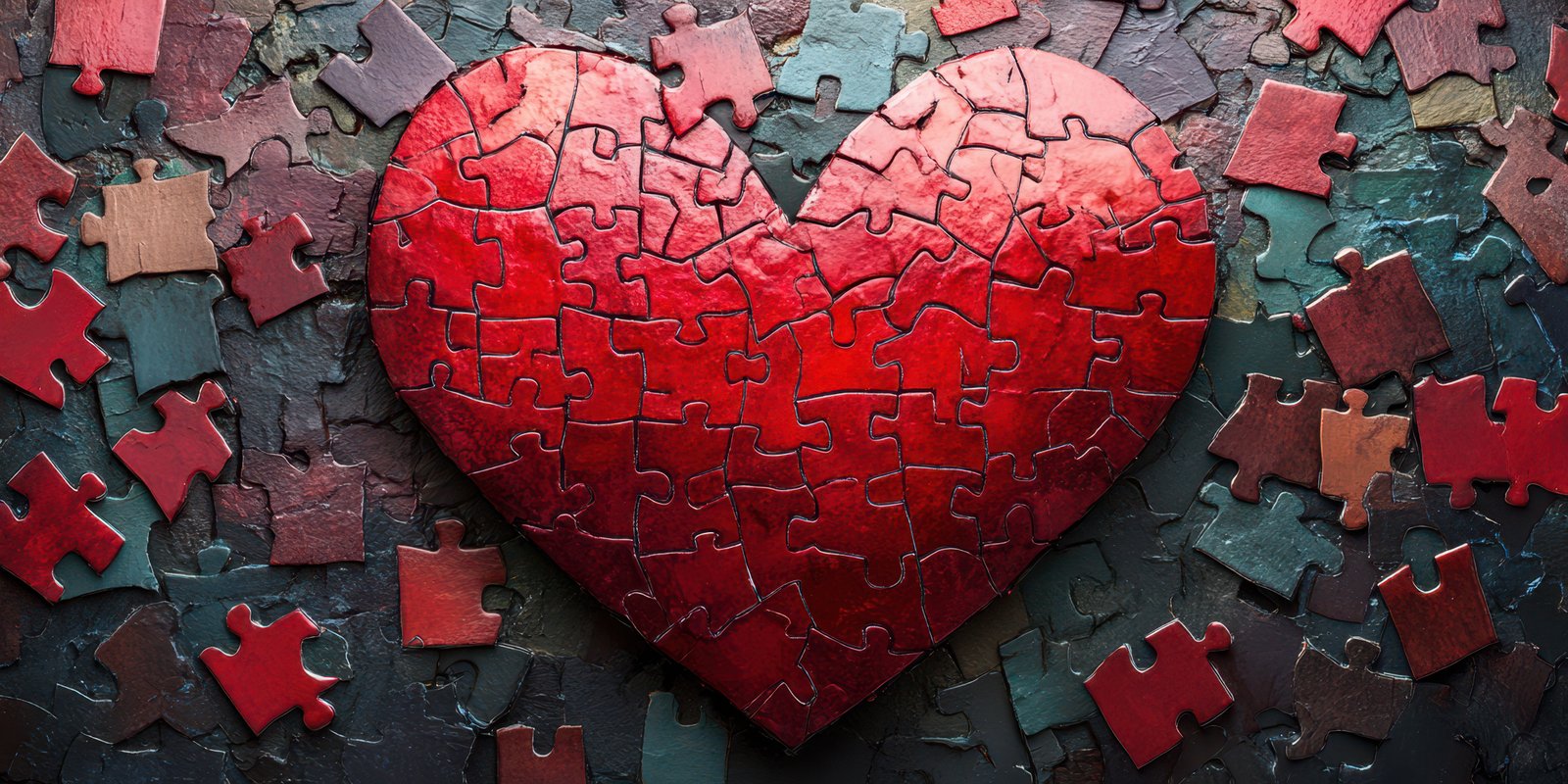 Heart-shaped puzzle pieces arranged beautifully on a textured surface creating a warm and inviting atmosphere